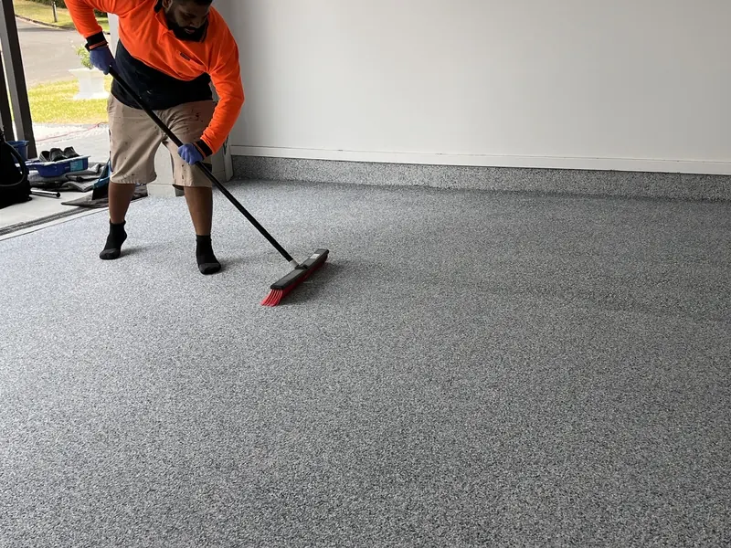Coating application in progress on a Vantage flake floor
