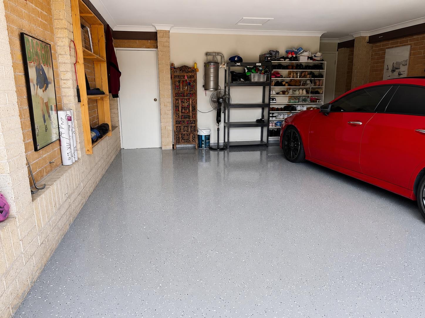 Completed decorative flake epoxy garage floor in the Illawarra